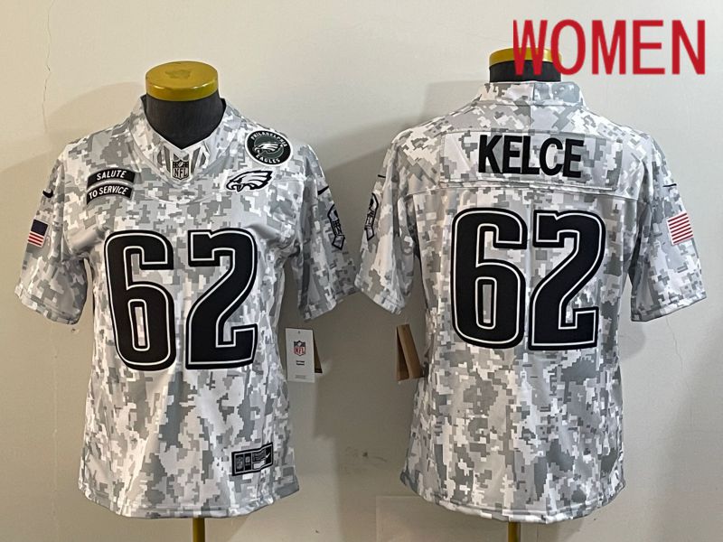 Women Philadelphia Eagles #62 Kelce Nike Arctic Camo 2024 Salute to Service Limited NFL Jersey style 2